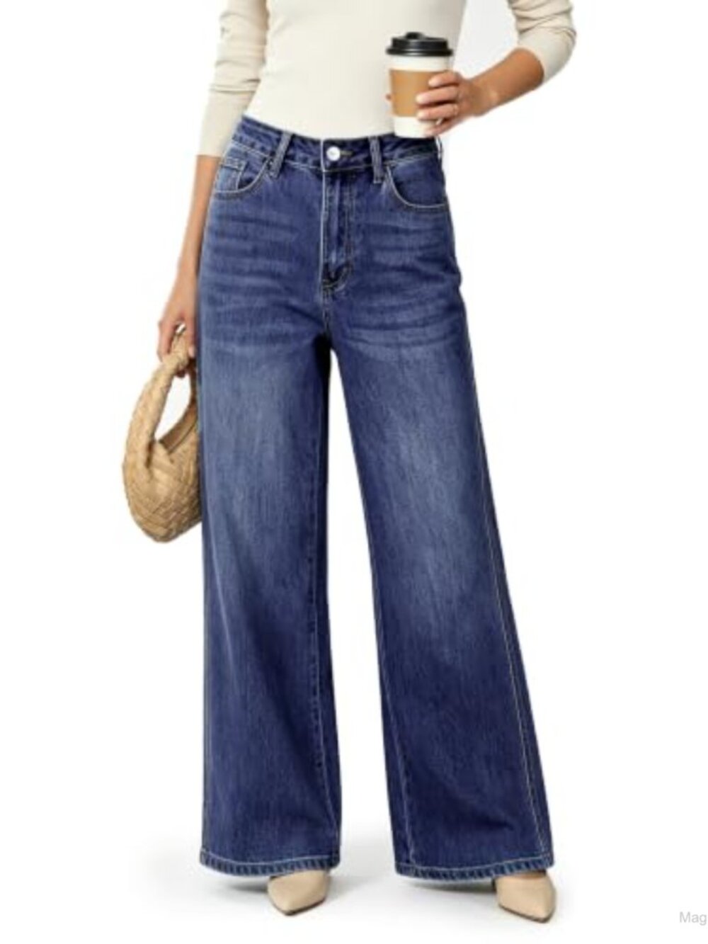 VIPONES High Waisted Wide Leg Stretch Jeans Cotton Blend Women